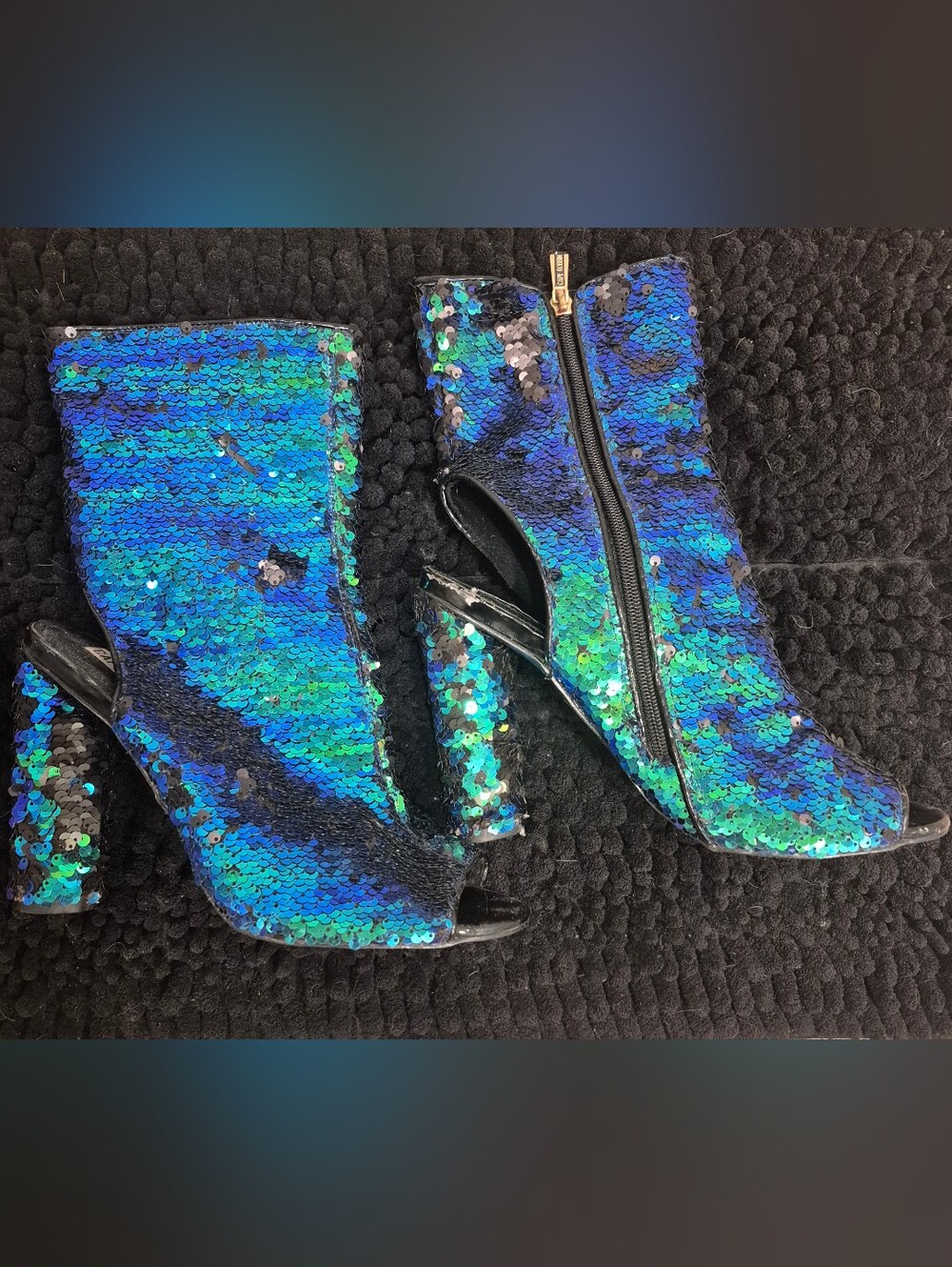 Cape Robbin Blue Green Sequin Ankle Booties